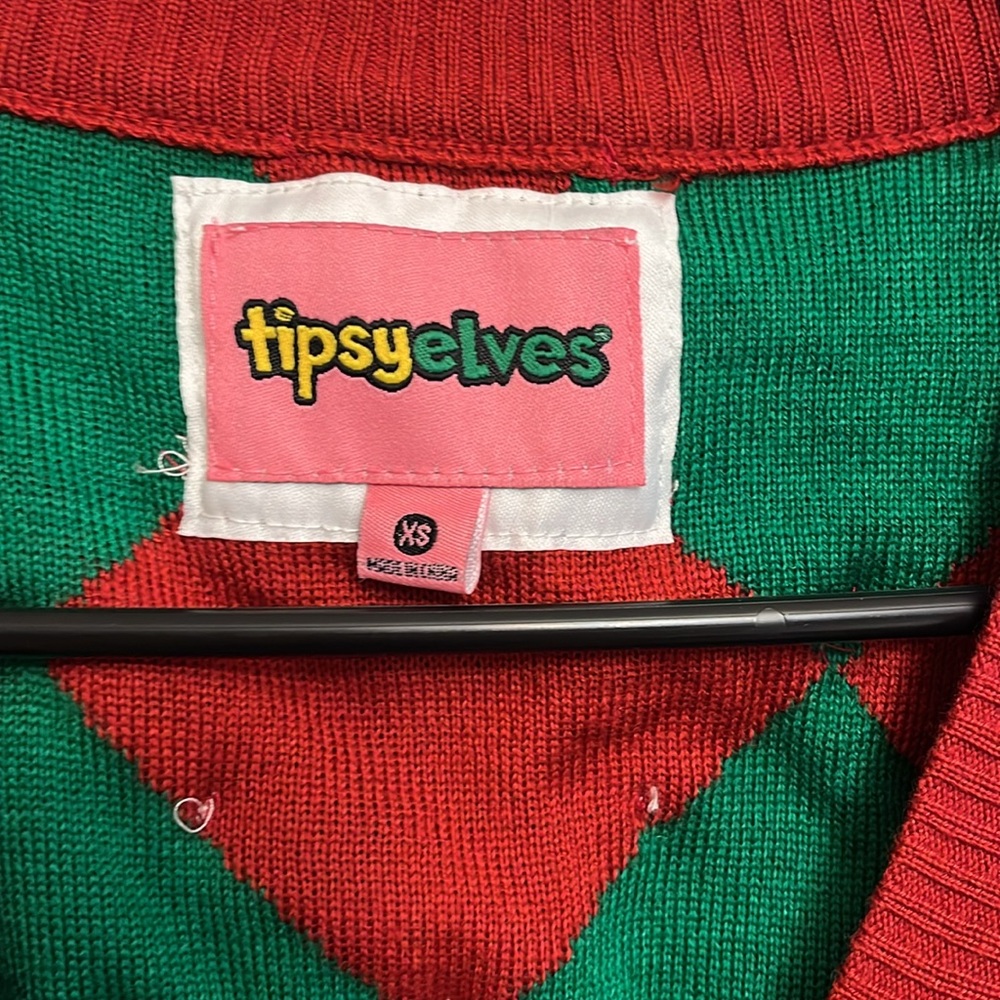 Tipsy Elves ugly Christmas sweater Red and Green Cardigan Sweater - Picture 2 of 6